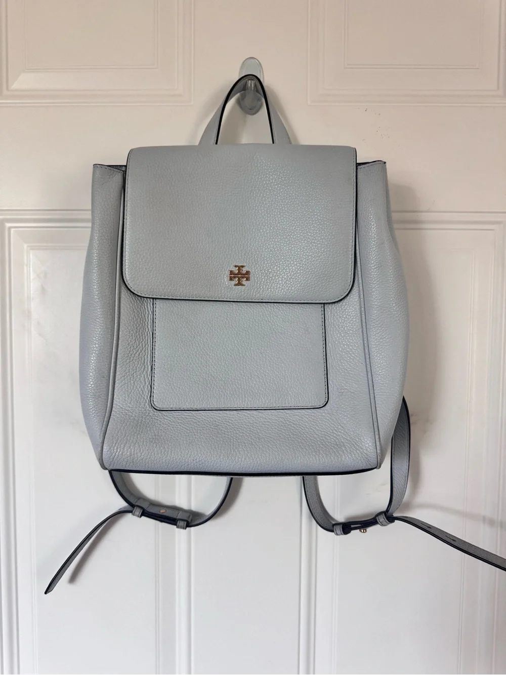 Tory Burch Carter Flap Backpack Luna Light Blue/Gray Trendy Purse Handbag $498